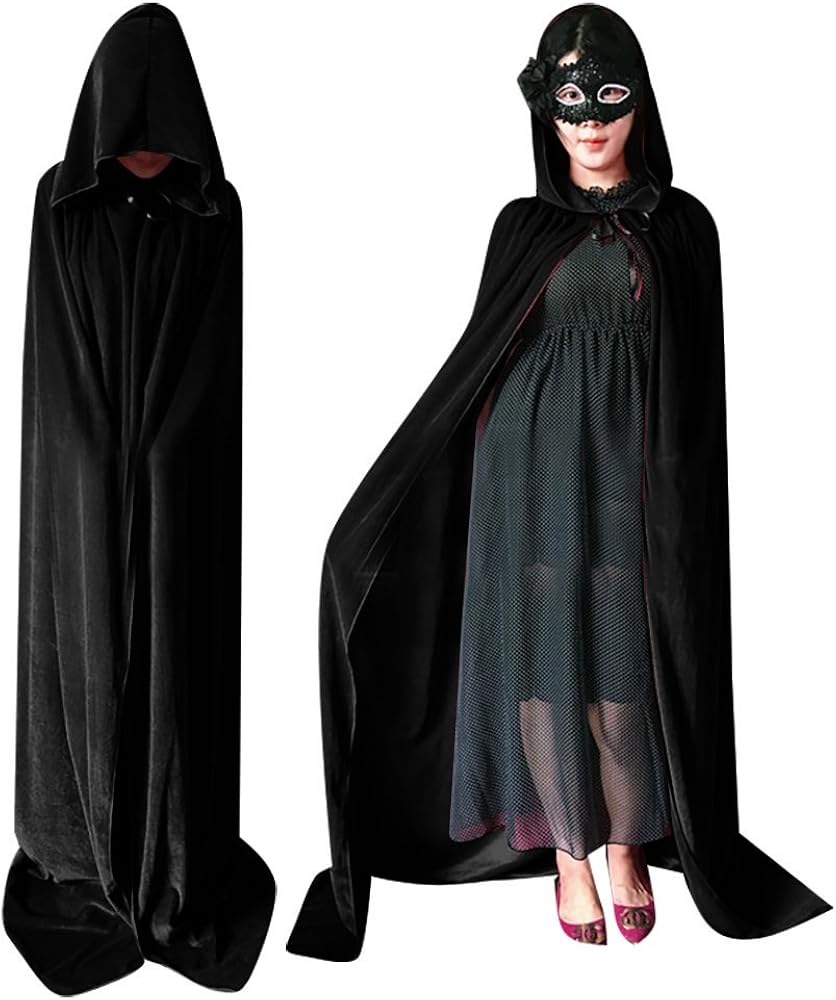 QBSM Unisex Adult Halloween Velvet Cloak with Hood Long Witch Costume Vampire Raven Cosplay Capes: Clothing