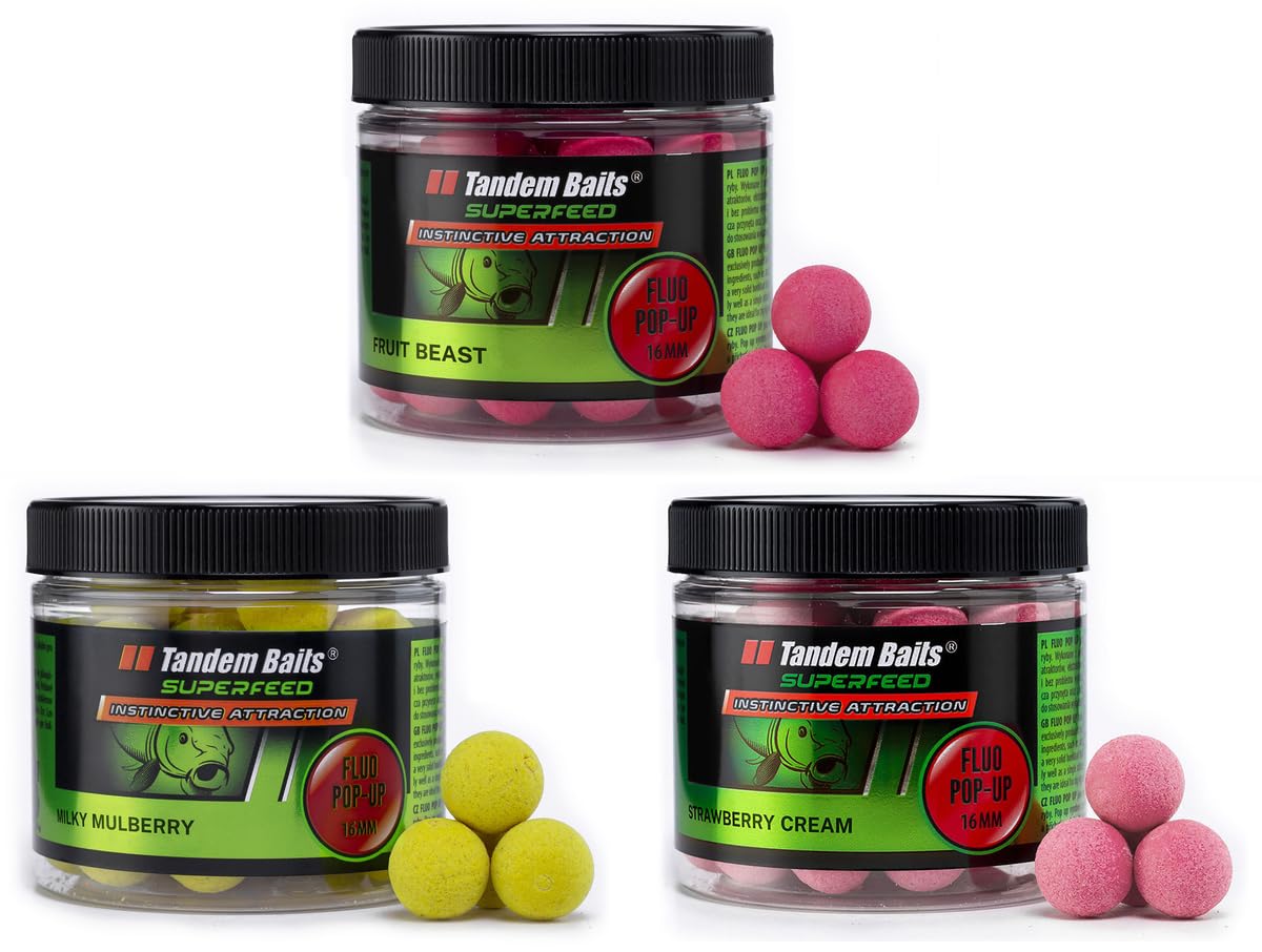 Tandem SuperFeed Fluo Pop-Up Flavor Mix Fruit - Set of 3 Carp Fishing Pop-Ups, Hookbaits - 16mm, 70g