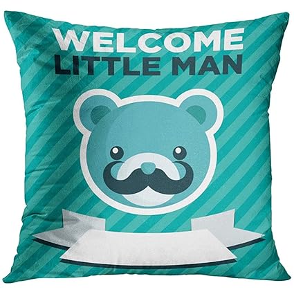 Amazon Com Throw Pillow Cover Baby Blue With Bear And Mustache