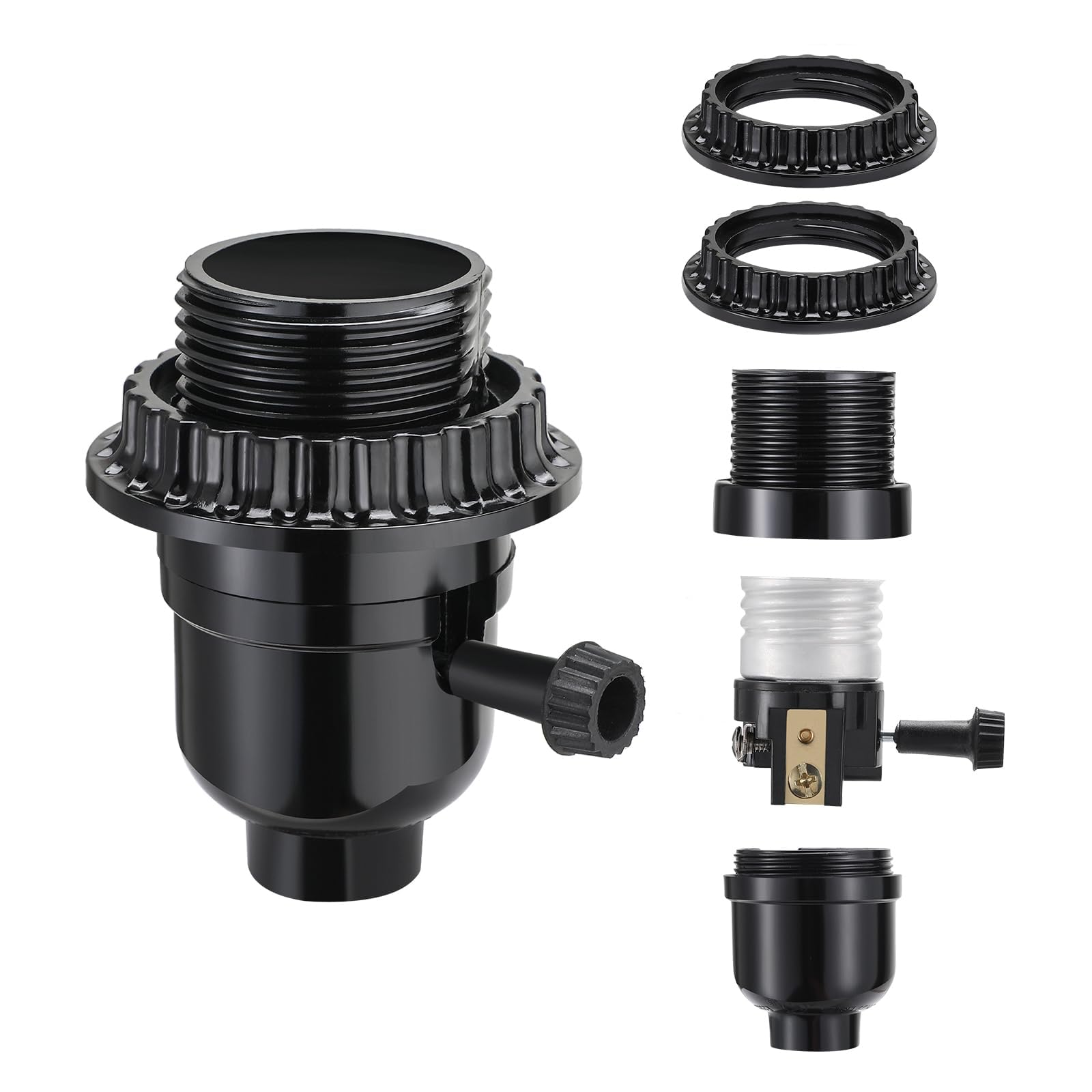 UL Listed E26 Light Socket, Lamp Socket Replacement with ON/Off Switch Medium Base Lamp Parts with 2 Lamp Socket Ring, Light Bulb Fixture Socket for Table Lamp, Floor Lamp, 1-Pack - view 6