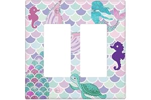 SPTVAN Mermaid Scales Tail 2 Gang Rocker Light Switch Cover Double Decora Wall Plate Decorative Electrical GFCI Switchplate Outlet Covers Faceplate for Girls Kids Bedroom Nursery House Living Room Decor