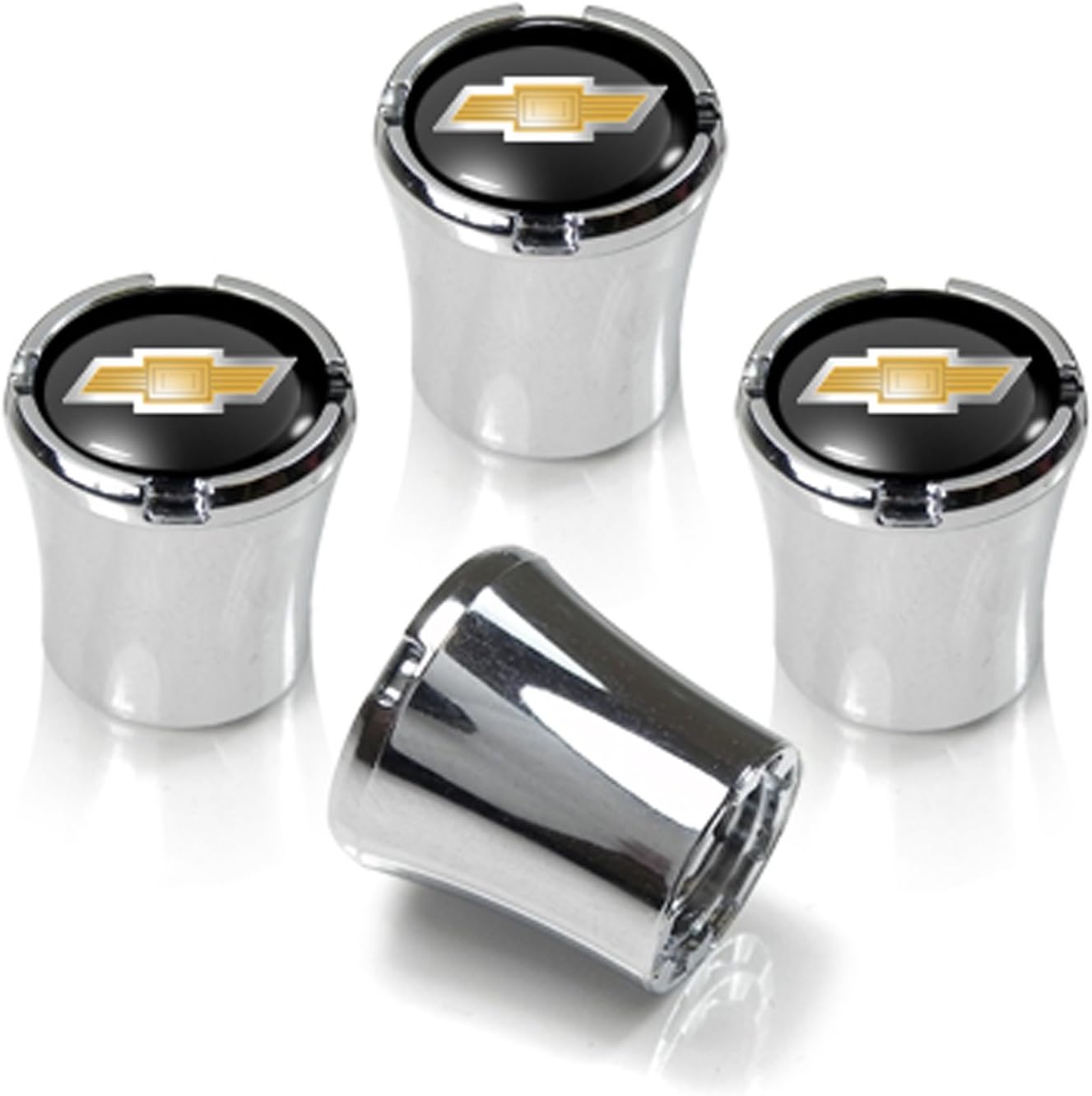 Chevrolet Chrome & Black Valve Stem Caps w/Gold Bowtie Logo