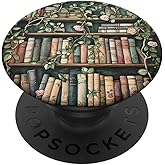 Enchanted Book Nook Designs Vintage Bookshelf Vines Flowers Romantic Library Art PopSocket Adhesive PopGrip for Smooth Hard Plastic Cases