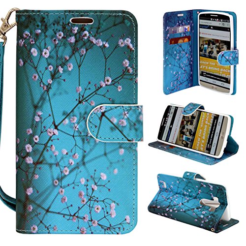 LG G Flex Case, Customerfirst Wallet Case Classic for LG G Flex - PU Leather Wallet Case Flip Stand Cover (Will Not Fit LG G Flex 2 2nd Generation) (Blossom Teal)