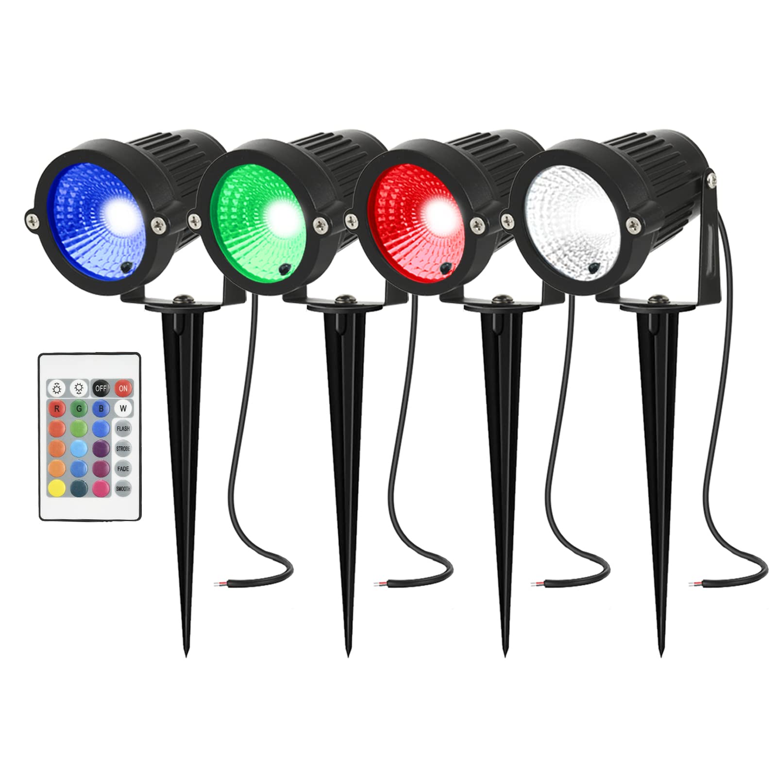 AHOTSUK LED Garden Spotlight Lighting Mains Powered Waterproof IP66 5W 12V DC Colour Changing Landscape Lights Low Voltage Spot Lights Outdoor Spike RGBW Lighting(4 Pack)
