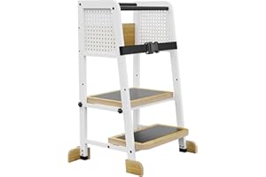 SZLHANJZ Kitchen Step Stool for Kids, Standing Tower for Toddlers 1-3, Kitchen Tower with Anti-Slip Mat and Adjustable Stand, Wood Metal Standing Stool for Counter, Natural Color