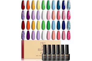 ROSALIND 20PCS Nude Pink Gel Nail Polish Set Summer Gel Polish Nude Colors, Soak off Red Yellow Green Neon Gel Polish Light Pink Purple Blue Glitter Gel Nail Polish Mother's Day