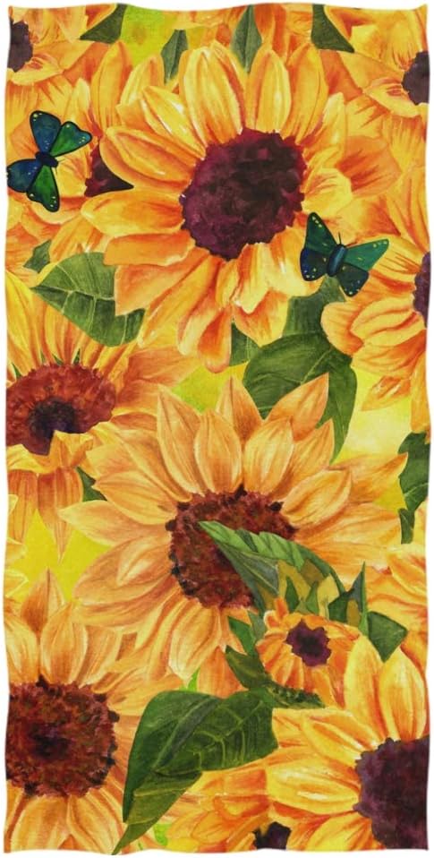 Amazon Com Naanle Chic Vibrant Yellow Sunflower Butterflies Soft Large Decorative Eco Friendly Hand Towels Bath Towel Multipurpose For Bathroom Hotel Gym And Spa 16 X 30 Floral Kitchen Dining