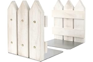 J JACKCUBE DESIGN White Rustic Wood Bookends Set of 2, Decorative Farmhouse Bookend for Heavy Books Magazine DVD on Desk Table Shelf - MK708A