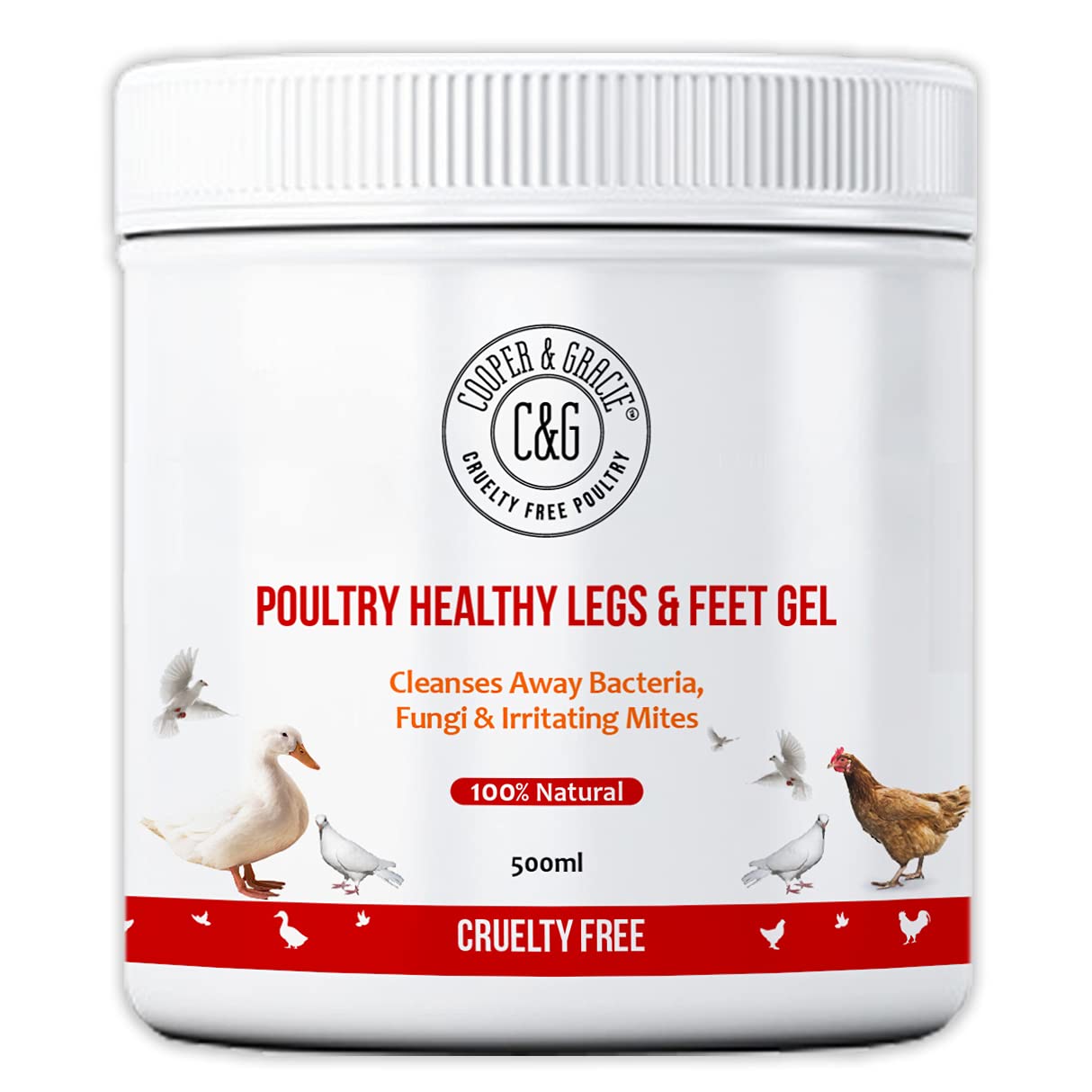 C&G Pets Poultry Healthy Legs & Feet Gel 500ML By Cooper And Gracie | 100% Vegan Formula Protects from bacteria, fungi & irritating mites | Natural Remedy For Scaly Legs & Support Healing