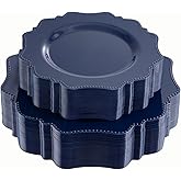 COLOSUS Navy Blue Disposable Plastic Party Plates Set Include 60pcs (30 guest) Dinner plate and Dessert Plate Heavy weight Party Dinnerware Plates