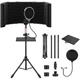 TEMGCUAM 6-Panel Microphone Isolation Shield with Adjustable Stand | Wraparound Reflection Filter Helps Reduce Echo &amp; Room Reflections for Vocal Recording, Podcasting, Streaming &amp; Home Studios