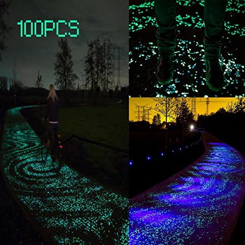 Interomgl 100pcs Glow Solar in the Dark Fairy Garden Pebble Paving Lawn Decorate Drive/Walkway Luminous Stone DIY Vases Gravel for Fish Tank Coral Aquarium Landscaping Window Outside Yard Grass Blue