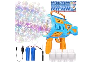 WANNA MAGIC Automatic Bubble Machine Gun Rechargeable Bubble Gun for Kids with 4 Bottles 10 Bags of Refill Solution Lights Electric Rocket Bubble Blaster Toys Outdoor Toys Gifts Wedding Easter Party Favor