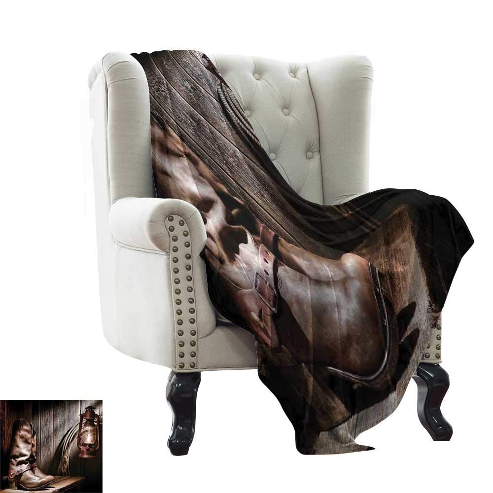 LsWOW Plush Throw Blanket Western,Dallas Cowboys and Lantern on a Bench in Vintage Ranch Nostalgic Folkloric Photograph,Brown Colorful,Home,Couch,Outdoor,Travel Use 30"x50"