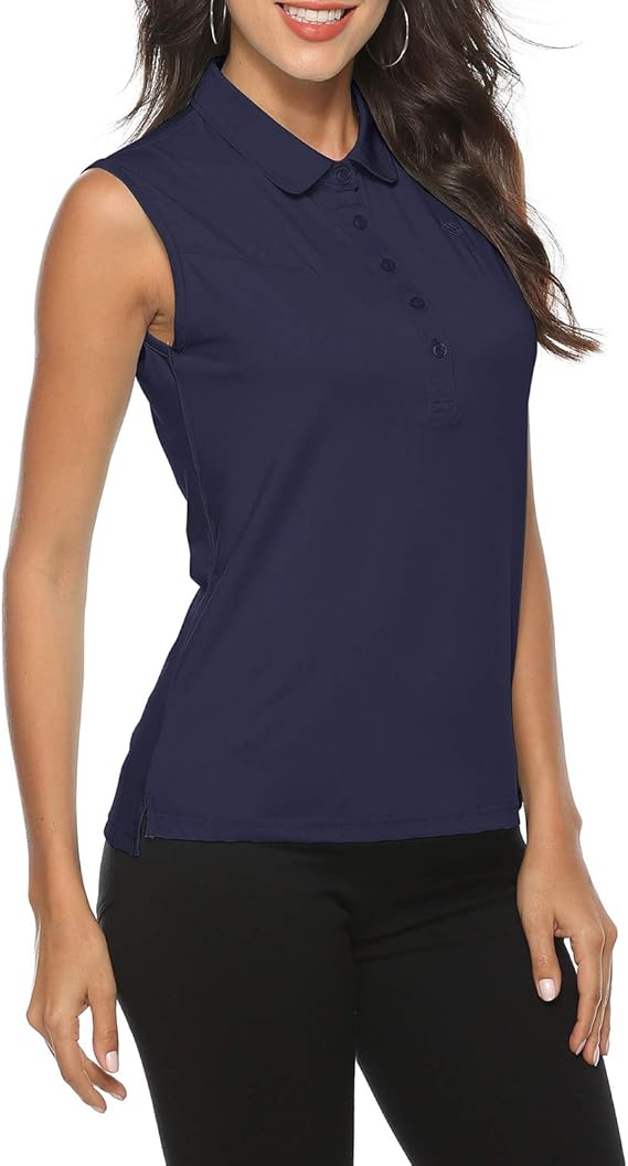 Amazon Yiruiya レディース ポロシャツ ノースリーブ ゴルフ スポーツ カジュアル 運動ウェア スリム 襟付き タンクトップ カットソー レディース トップス 夏服 シャツ 通販
