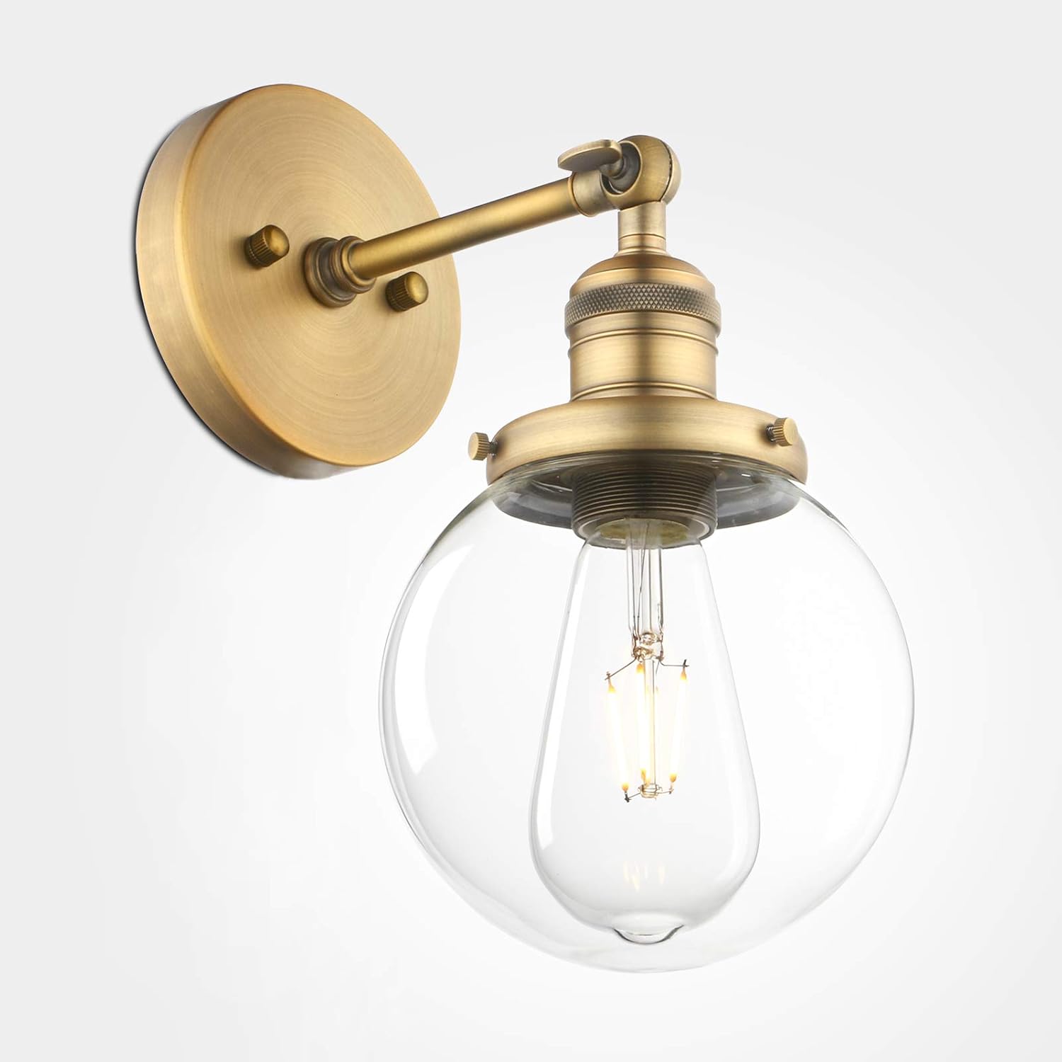 Phansthy Industrial Wall Lights Vintage Wall Sconces with Clear Globe Glass Shade Wall Lamp Suitable for Hallway Living Room Kitchen Dining Room Bedroom Vanity Mirror (Antique Brass) - Image 4