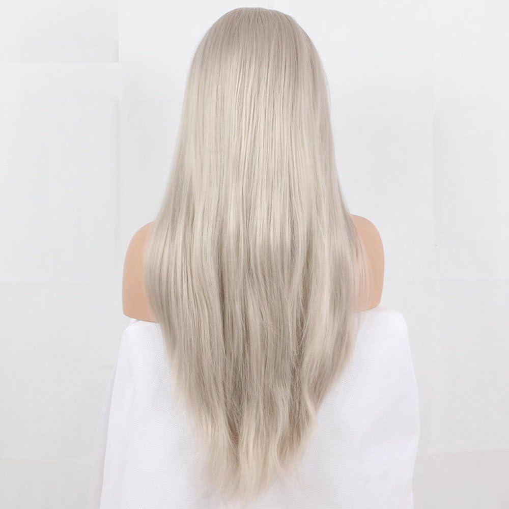 Xiweiya Wigs Platinum Ash Grey Lace Front Wigs Silver Grey Wigs Long Natural Straight Hair Wigs For Women Heat Resistant Fiber Long Grey Wigs Middle Part - Image 5