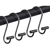 CHICTIE Black Shower Curtain Hooks Rings, Decorative for Bathroom Shower Rods, Set of 12 Premium Rust-Resistant Metal Hooks Hangers T Shaped Design