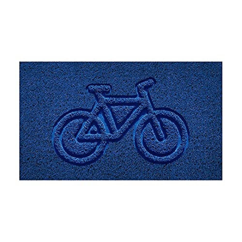 Nicoman Embossed Spaghetti Door Mat Dirt-Trapper Jet-Washable Doormat 70x43cm (Blue, BIKE Shape) - Use on Carpet ONLY