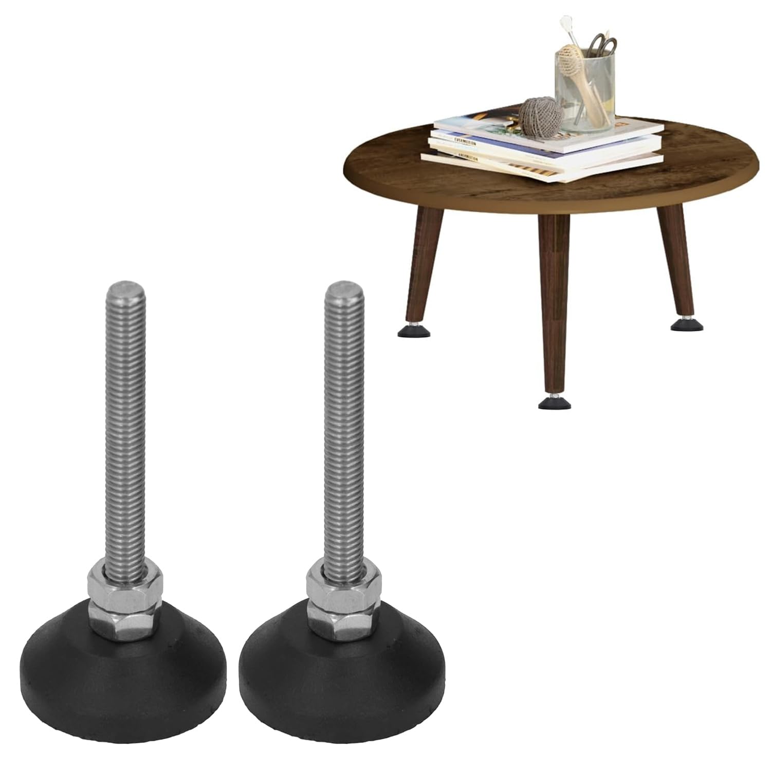 Tissting 2 Pcs Furniture Leveling Feet D30 X M6 X 50mm Adjustable Nylon Furniture Glides Levelers 10kg Load Bearing Round Base Floor Protector Foot Pads for Table Chair Bed