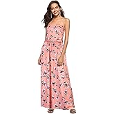 Leadingstar Women's Strapless Bohemian Floral Maxi Long Dress (Pink Orange, XL)