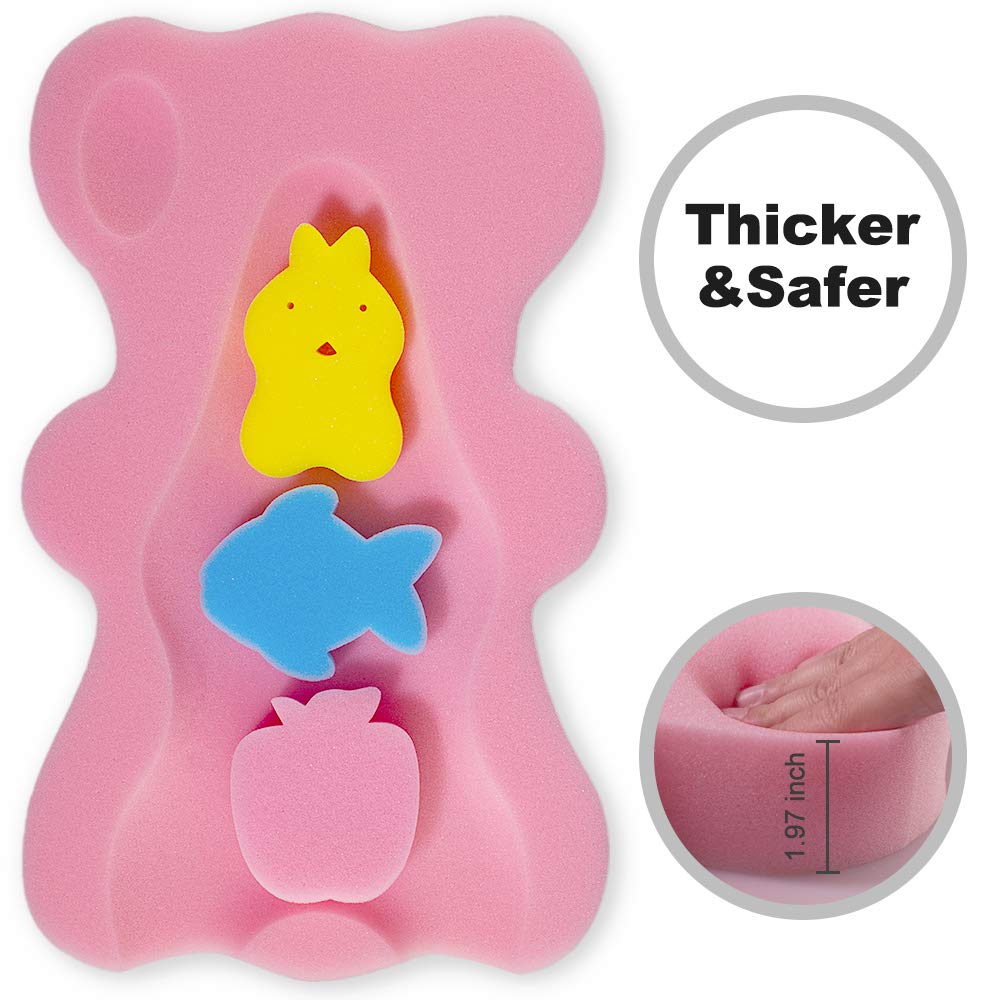HALLO Soft Infant Bath Sponge Skid Proof Baby Bath Mat Newborn Odor Free (Pink) : Baby