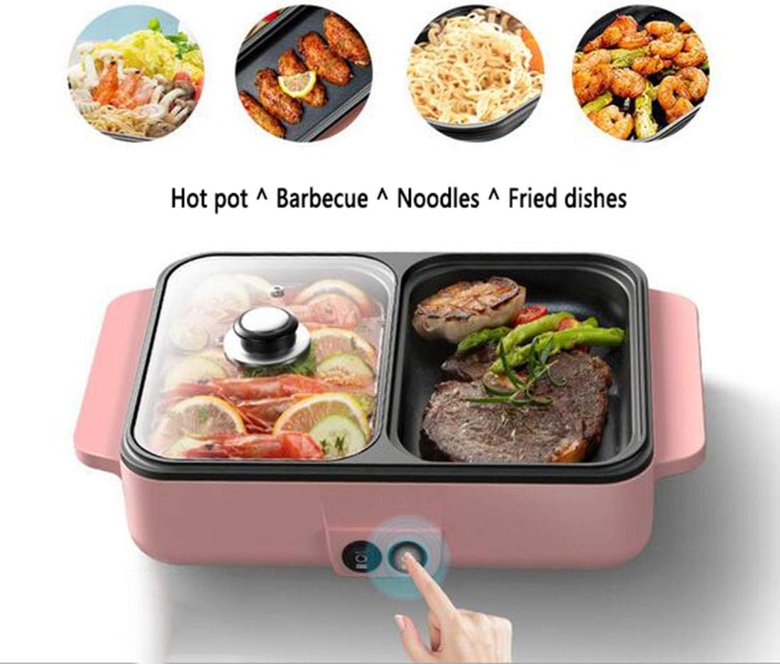review Electric Barbecue-Multifunctional Household Frying pan Barbecue Pot Oven Integrated,Dual Zone Independent Temperature Control (Color : Pink)