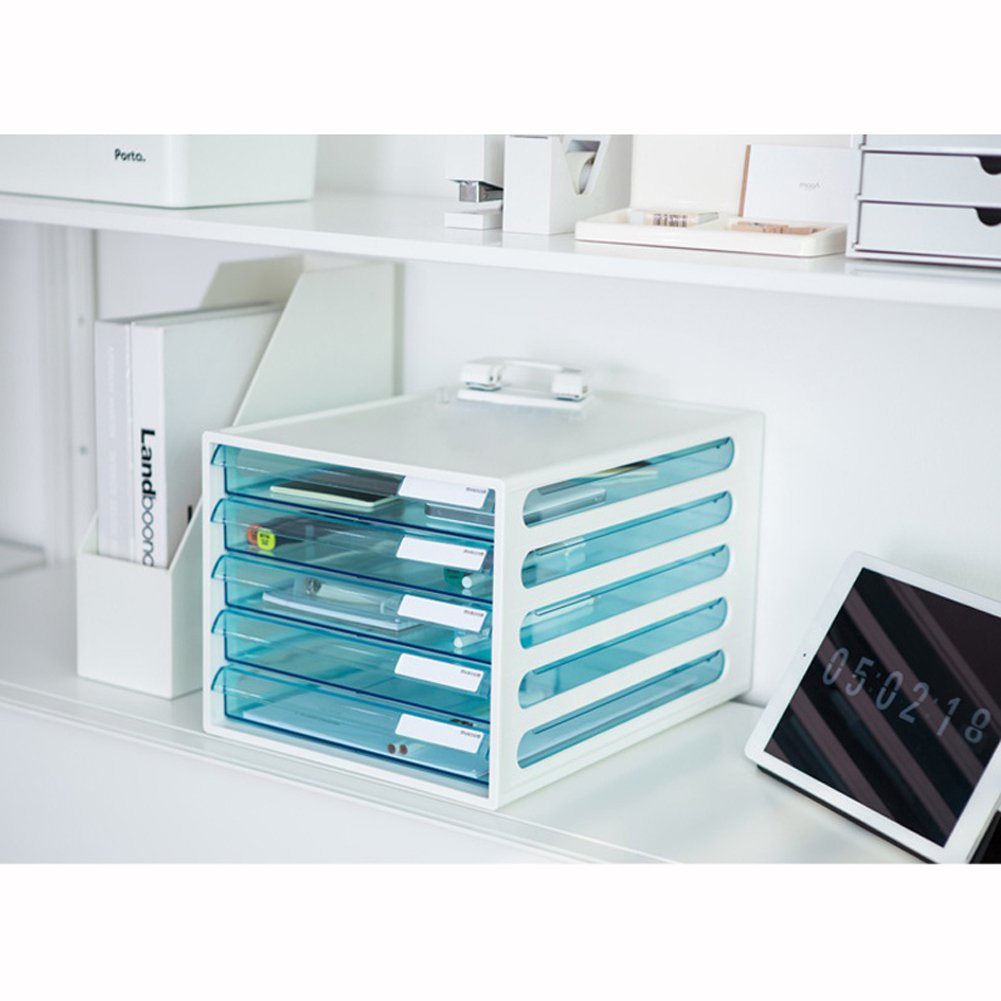 Sysmax El Easy Light Half Transparent Vertical File Cabinet 5 Drawer Index Function Flat Drawer Ivory