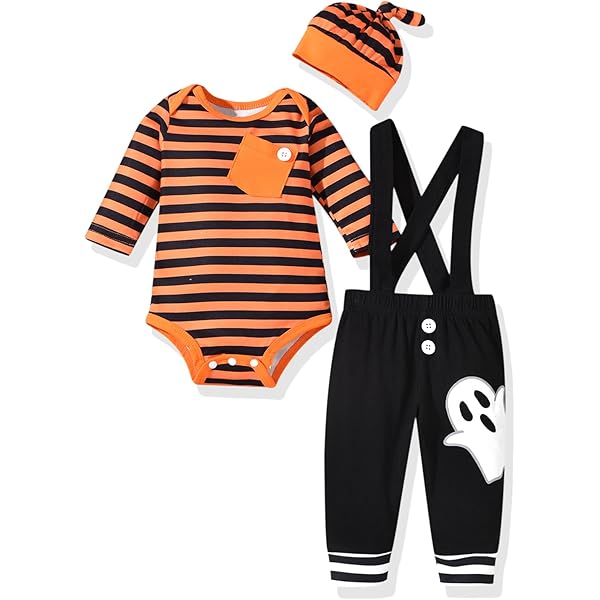 Toddlers Halloween Costumes MG-Baby Boy Gentleman Outfit Stripe Long Sleeve Lapel Neck Romper With Suspender Pants And Bow Baby Halloween Costume 6-9 Months
