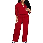 MOEENCN Sweatsuits Women 2 Piece Outfits Half Zip Sweatshirt Wide Leg Sweatpant Casual Lounge Matching Set Jogging Suits