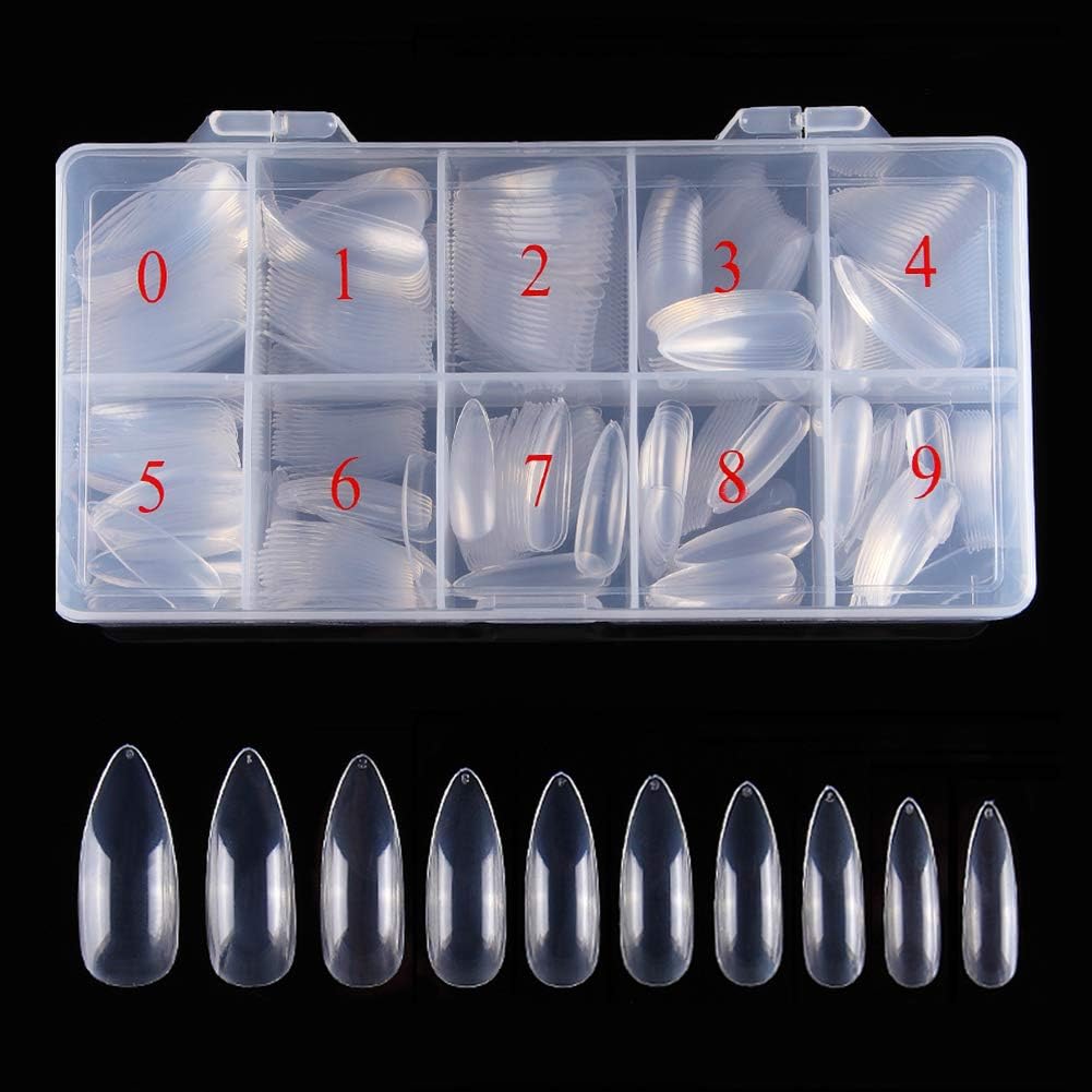 Krofaue Stiletto Nail Tips Clear Acrylic Full Cover False Long Nails 500PCS 10 Sizes for Salon and Home DIY