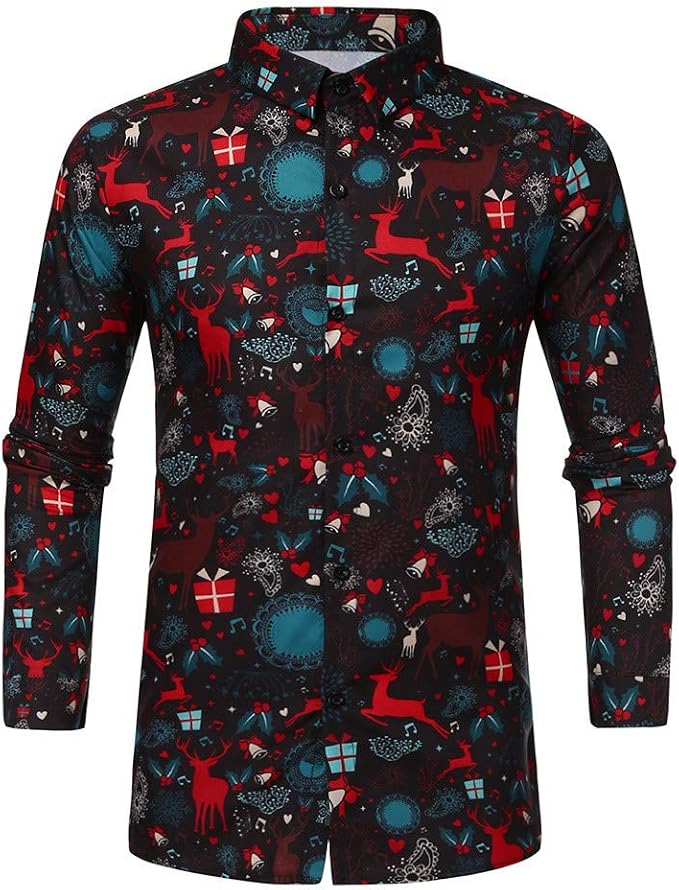 Weihnachtshemd Herren Langarm - Lustiges Ugly Shirt Mit 3D Blumenmuster, Regular Fit, Aus Polyester