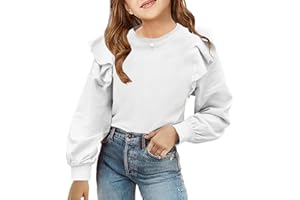 Zwurew Girls Long Sleeve Shirts Cute Ruffle Shoulder Crewneck Sweatshirts Pullover Tops 5-14 Years