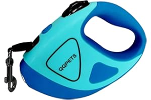 QQPETS Retractable Dog Leash with Bright LED Flashlight, 10 ft Dog Safety Walking Leashes for Small Medium Dogs up to 44 lbs,Tangle Free, Anti-Slip Comfort Grip (Small- 10 ft up to 44 lbs, Blue)