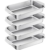 CONEHOY 4 Pcs Stainless Steel Cake Pan with Handle 9 x 13 Inch Baking Bakeware Rectangle Breads Baking Pan for Dishwasher for Vegetables Fish Cakes Casseroles