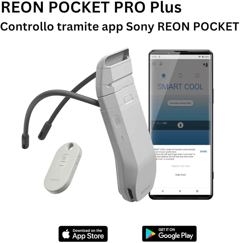 Sony REON POCKET PRO Plus, dispositivo indossabile per raffreddamento e riscaldamento, controllo intelligente della temperatura, flusso d'aria silenzioso,fino a 15 ore di autonomia, mani libere,comodo