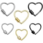 6pcs Heart Shape Screw Carabiner Keychain, Metal Heart Keychain Clip, Multi-Function Small Cute Locking Carabiner Hook in Gold White Black(30mm & 25mm)