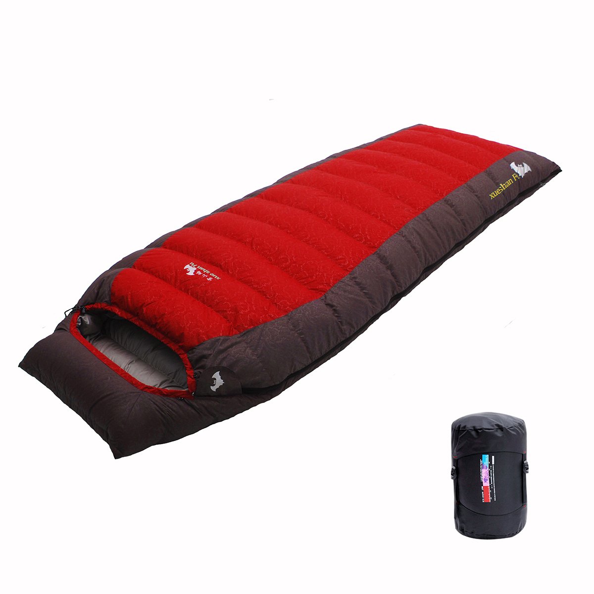 Outdoors Ultralight Rectangular Down Sleeping Bag for camping with Compression Sack (Right Zip, Red)