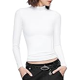PUMIEY Women's Long Sleeve T Shirts Mock Turtleneck Slim Fit Tops Sexy Basic Tee Smoke Cloud Pro Collection