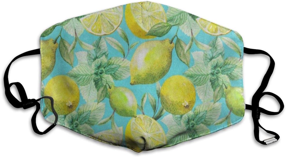 Dust Mask Colored Tea Leaf Lemon Fruit Anti-Dust Mouth Cover Reusable Cotton Breathable Safety Respirator Ski Mask with Adjustable Earloop for Outdoor Cycling
