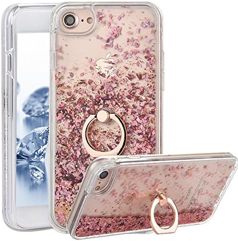 iphone 7Plus 8Plus Case With Ring Liquid - USAcases Finger Ring Stand Holder Kickstand Quicksand Slim Fit Crystal Clear Floating Luxury Glitter Sparkle Diamond for iPhone 7plus/8plus (Diamond Pink)