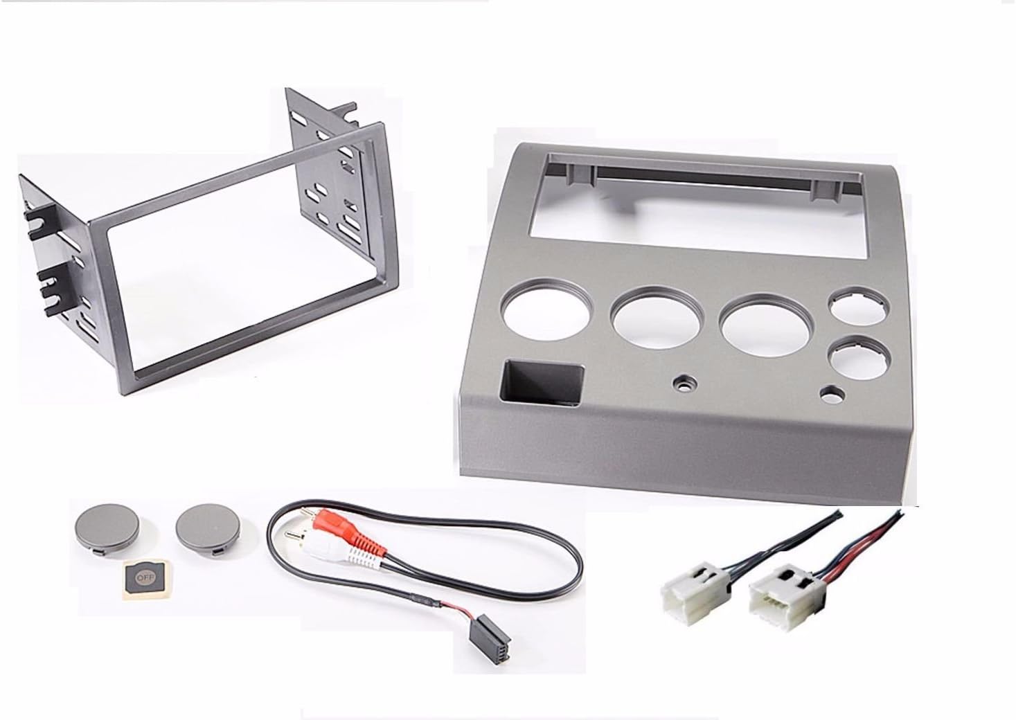 Radio Stereo Installation KitFits Nissan Titan Install 2-Din Double Dash Kit + Wire Harness + Factory Match Gray/Silver