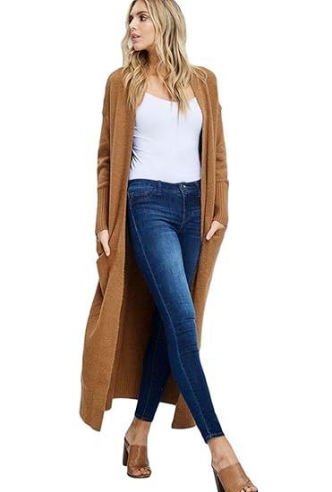 Amazon Com Alis Long Duster Floor Length Cardigan Burnt