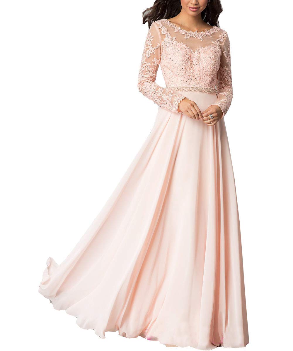 tutu.vivi Vintage Long Sleeves Lace Prom Dresses Long Chiffon Formal
