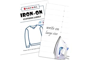 GOYOMI Writable Iron on Clothing Labels, Fabric Labels Name Tags for Daycare, Nursing Home, Camp, School, Laundry, Organizing, Washer & Dryer Safe, Pack of 100 - Size 0.5'' x 1.75'', with 1 Permanent Marker