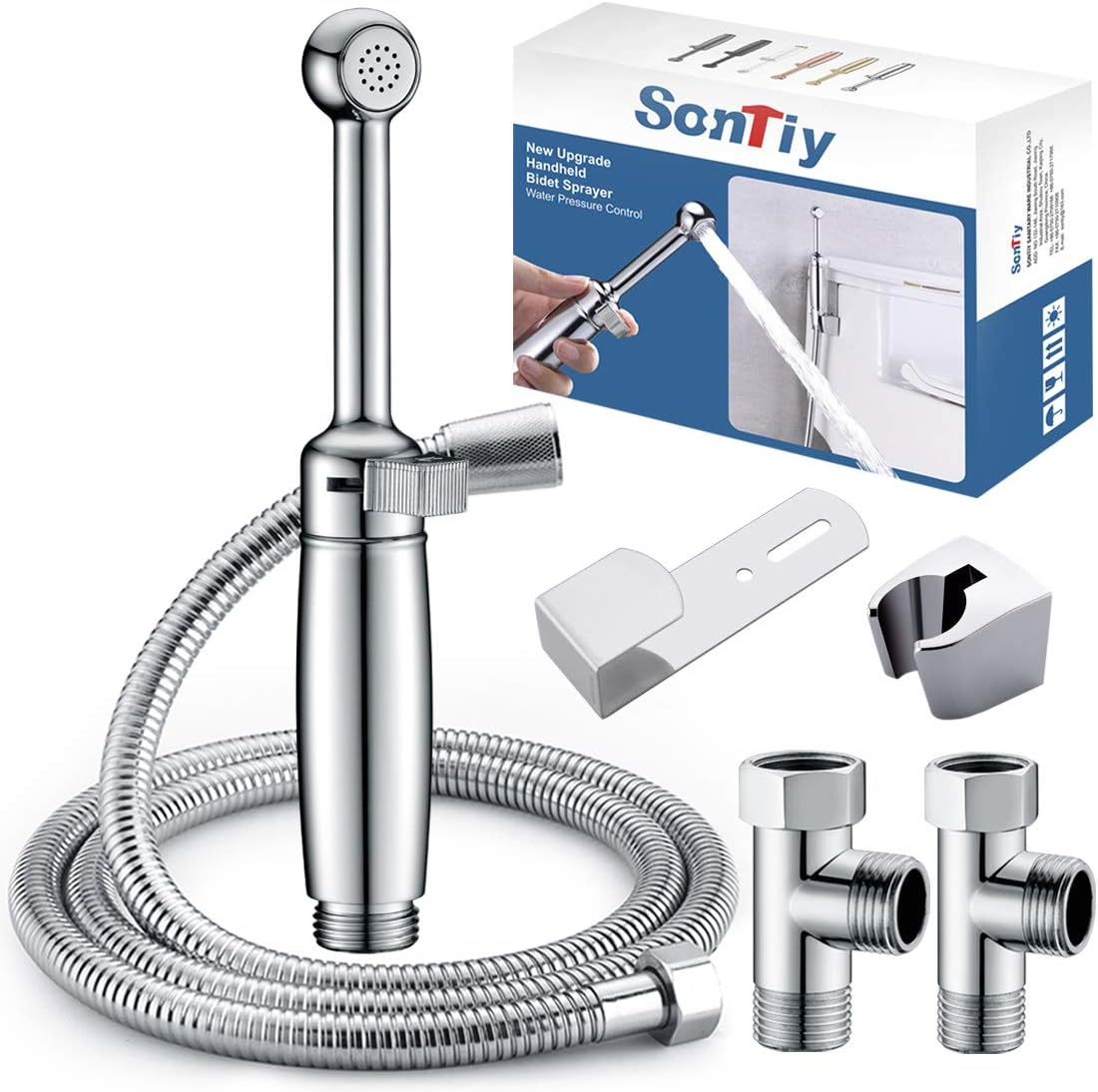 Bidet Sprayer for Toilet SonTiy Bidet Attachment for Toilet UK Adjustable Handheld Bidet Douche Shower Spray Bidet Shattaf Muslim Shower for Personal Hygiene Brass (Chrome)
