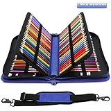 YOUSHARES 160 Slots Pencil Case - PU Leather Large Capacity Zipper Pen Bag with Adjustable Strap for Prismacolor Watercolor Pencils, Crayola Colored Pencils, Marco Pens and Cosmetic Brush (Blue)