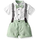 Volunboy Baby Boy Formal Short Set Toddler Summer Gentleman Outfit Kid Short Sleeve Bowtie Shirt Suspender Shorts Suit