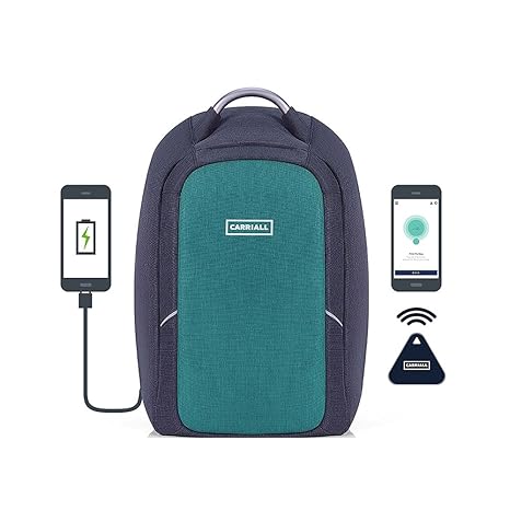 Carriall Polyester Green and Black Laptop Backpack for Men and Women with Bluetooth Connectivity with Mobile App